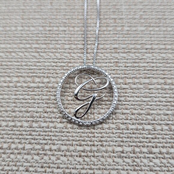 18 Inch Sterling Silver Letter G Diamond Chip Pendant Necklace A6580 - Picture 3 of 7